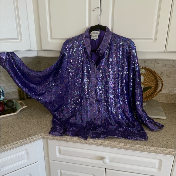 Vintage purple Sequin bomber Jacket - Picture 2 of 7